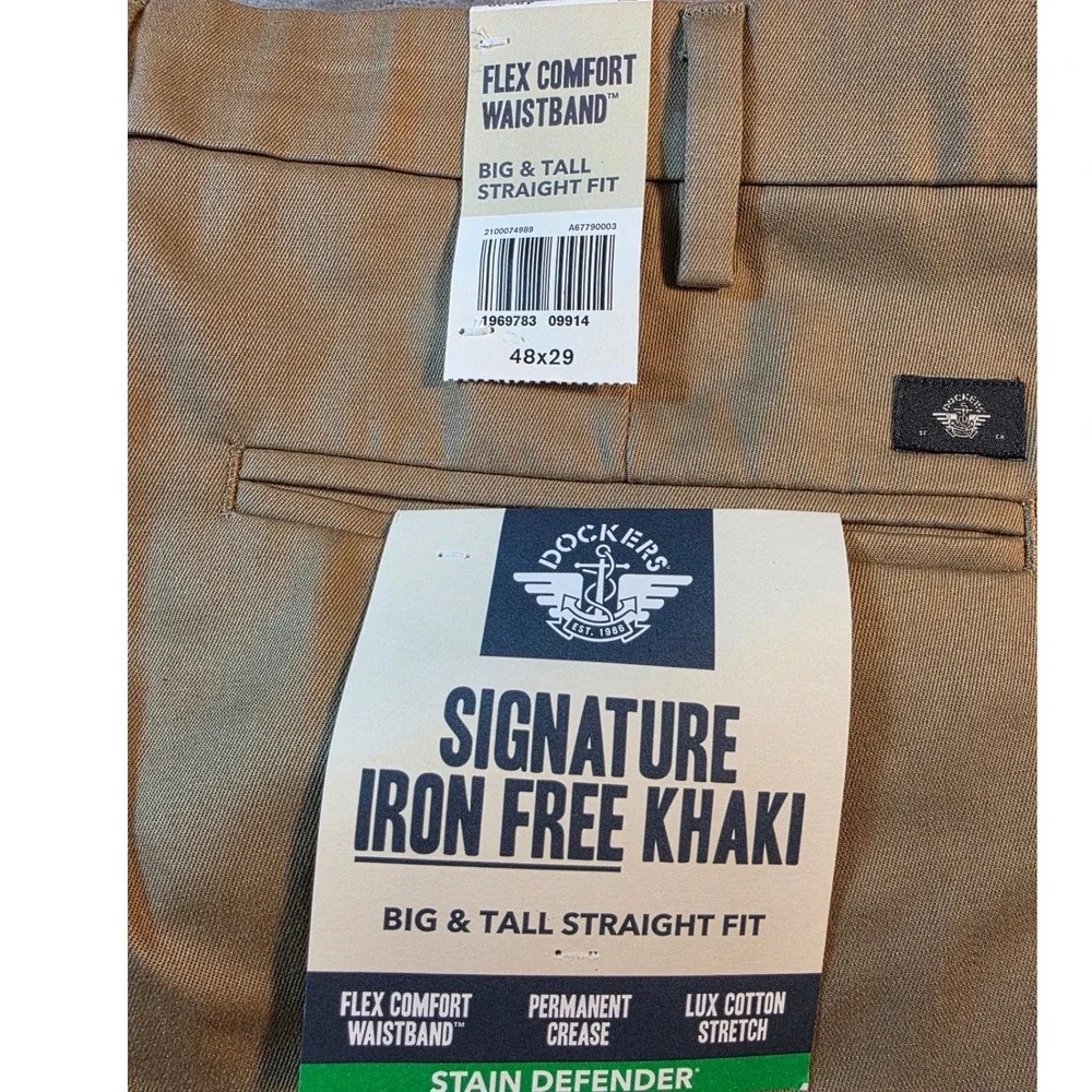 Dockers Signature Khaki Pants Mens 48x29 Tan Iron Free Straight Big & Tall NWT - Picture 6 of 8